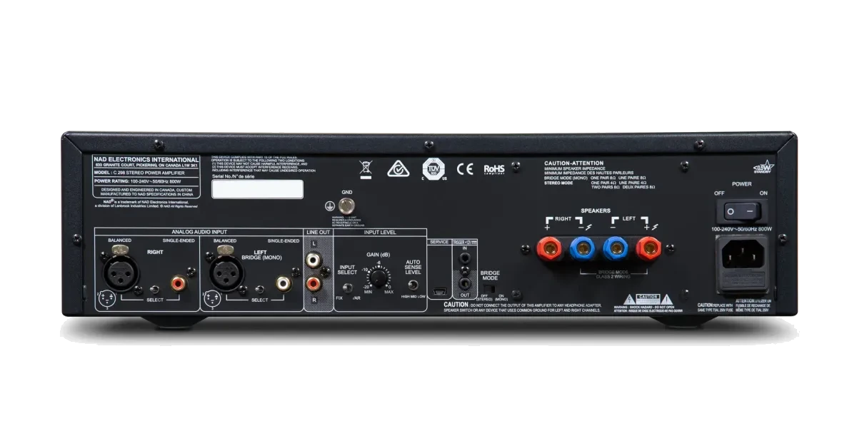 NAD C 298 Power Amplifier [2x185W] rear panel at Toma Audio