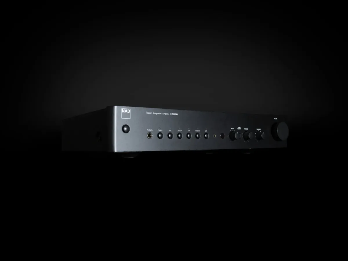 NAD C 316BEE v2 Integrated Amplifier - [2x45W Phono] black-on-black view at Toma Audio