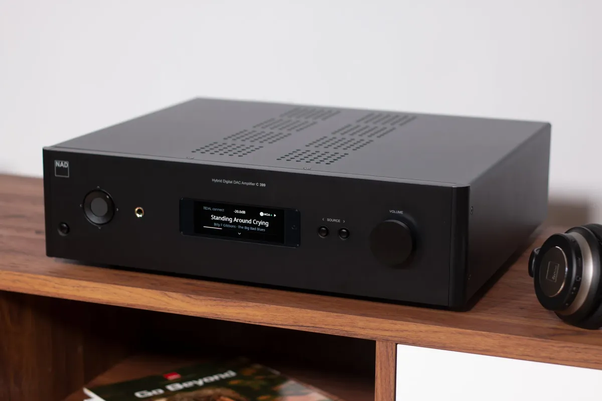 NAD C 399 Integrated Streaming Amplifier - [2x180W DAC USB BT Wi-Fi BluOS HDMI Phono] lifestyle view at Toma Audio
