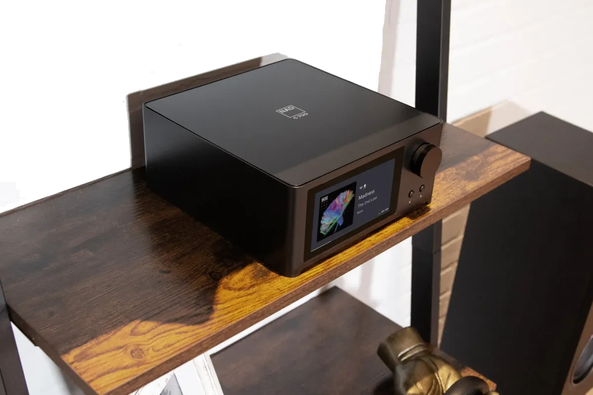 NAD C 700 Integrated Streaming Amplifier - [2x120W DAC USB BT Wi-Fi BluOS HDMI Phono] three-quarter view at Toma Audio