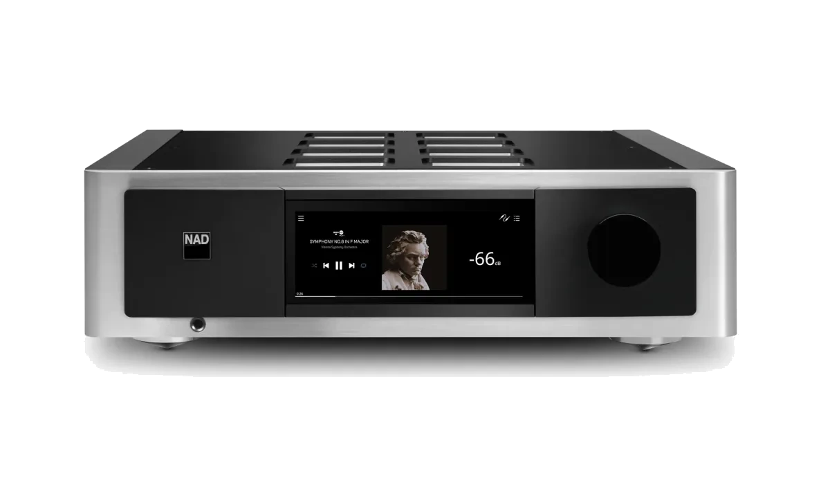 NAD M33 Integrated Streaming Amplifier - [2x200W DAC USB BT Wi-Fi BluOS HDMI AES/EBU XLR Phono] front view at Toma Audio